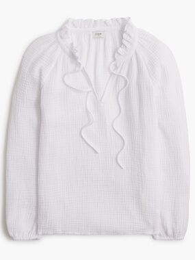 NWT J.Crew Factory Petite Long-sleeve Gauze Tie-neck Top